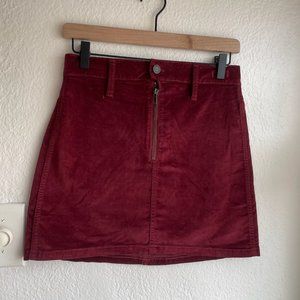 NWT Madewell Mini Skirt Maroon Zip Velveteen Stretch Denim Straight Fall